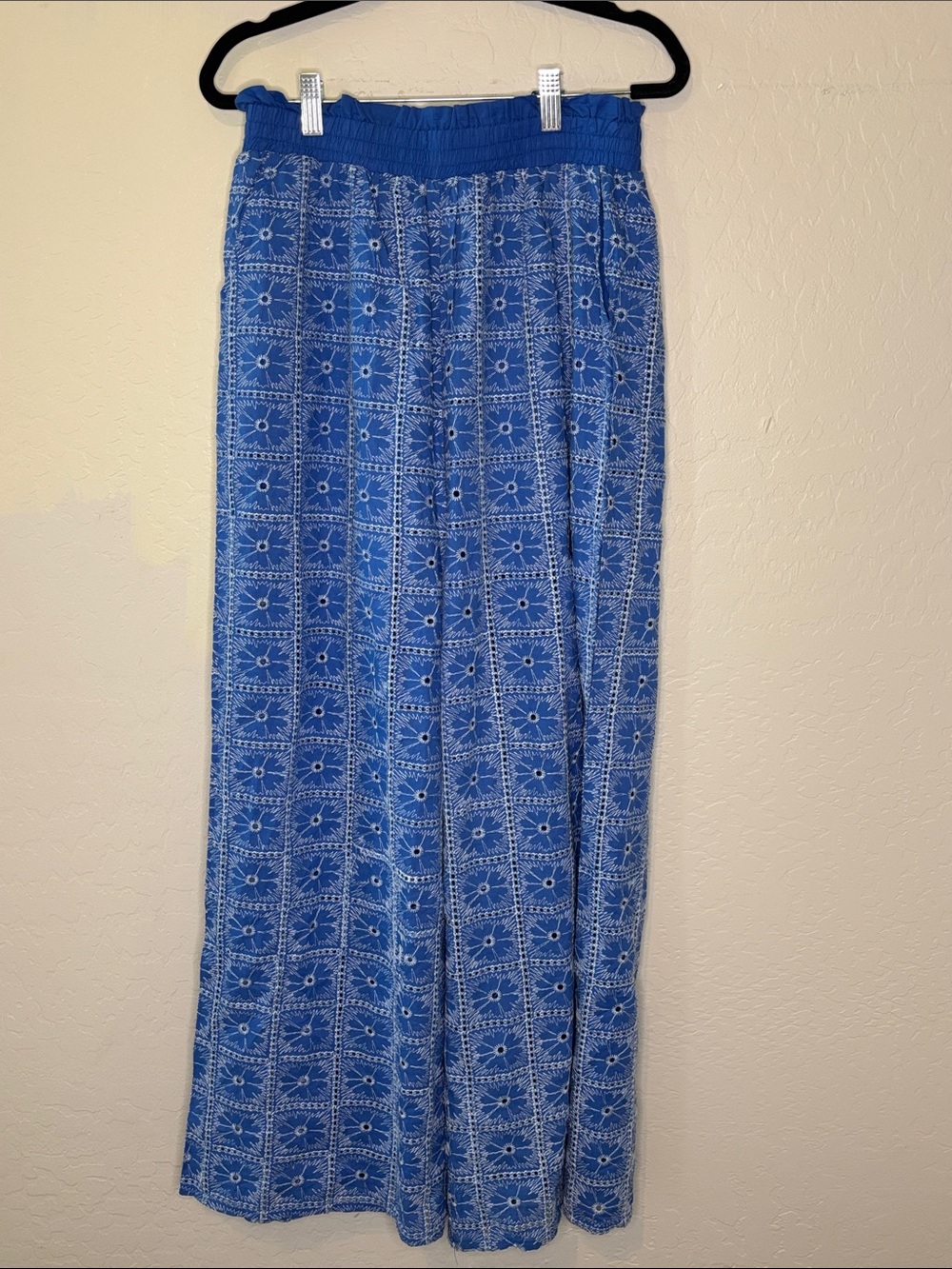 Blue Patterned Eyelet Pants